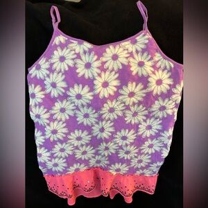 Justice Purple and White Floral Tank Top with Sequin Trim, Junior Girls